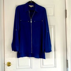 Michael Michael Kors Zip Blouse Azure L with roll up sleeves